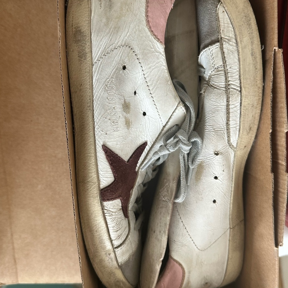 Golden Goose White and Bordeaux Sneakers